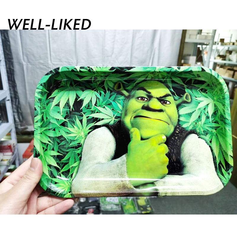 Cartoon Leaves 270*180 mm large Metal Cigarette Smoking Rolling Tray Tinplate Plate Discs For Smoke Cigarette Paper Rolling Tray